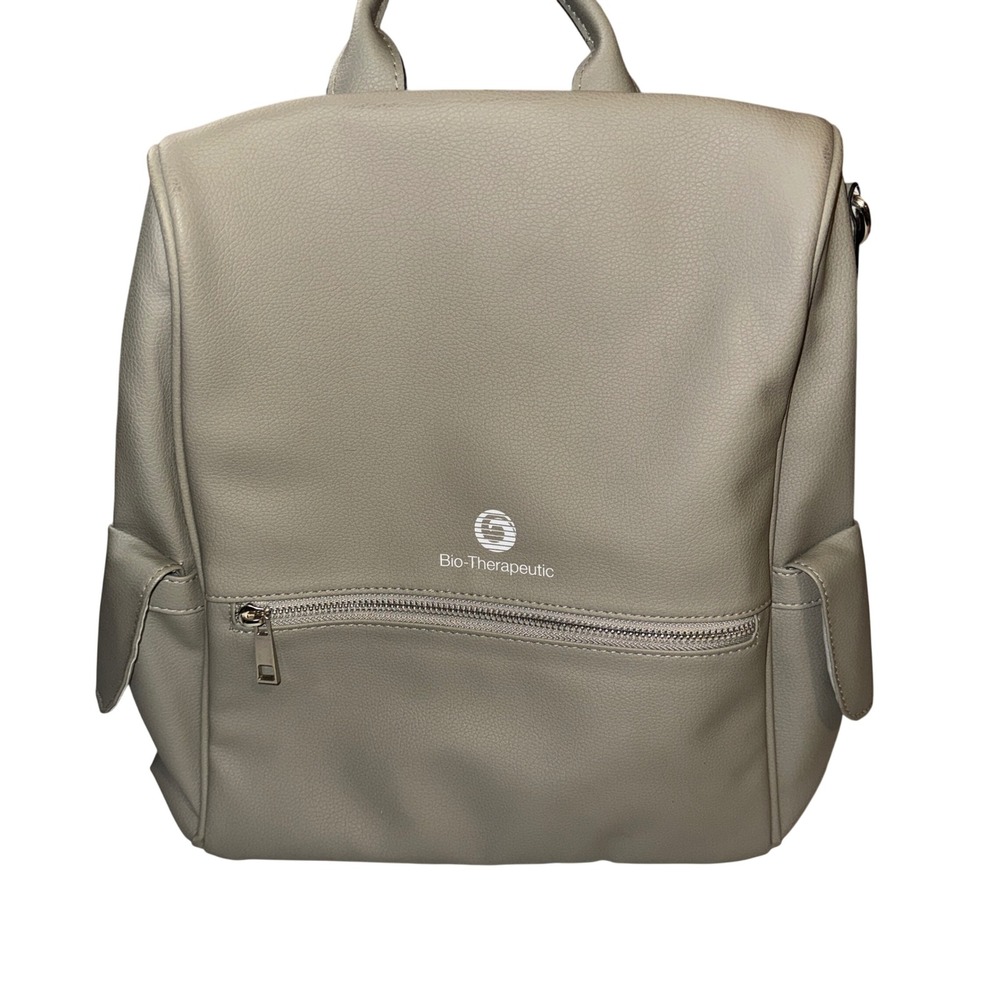 Bio-Therapeutic Convertible Vegan Leather Backpack Taupe Grey Zip Pocket Bag